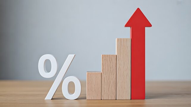 Interest rate growth concept with percentage symbol and rising business performance chart