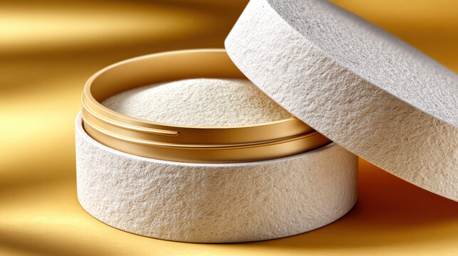 Matte cream jar with removable textured lid and gold inner rim shown open for cosmetic refills, label layout preview and luxury refillable skincare packaging mockup