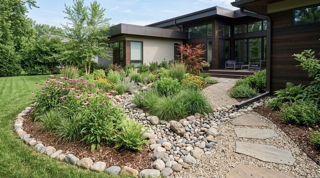 Modern Rain Garden for Sustainable Stormwater Management