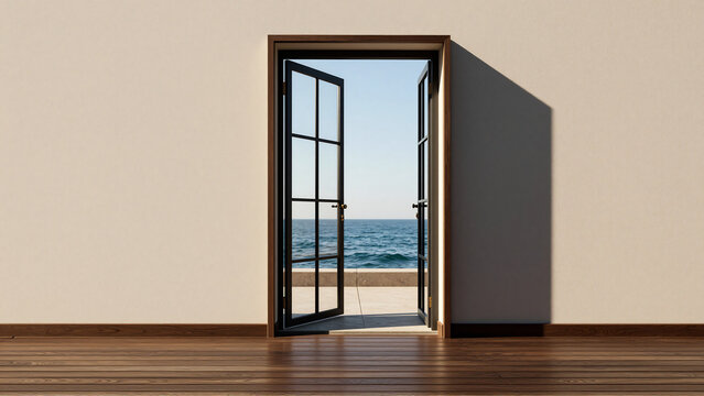 Open Doorway Revealing Scenic Ocean View from Modern Interior Room