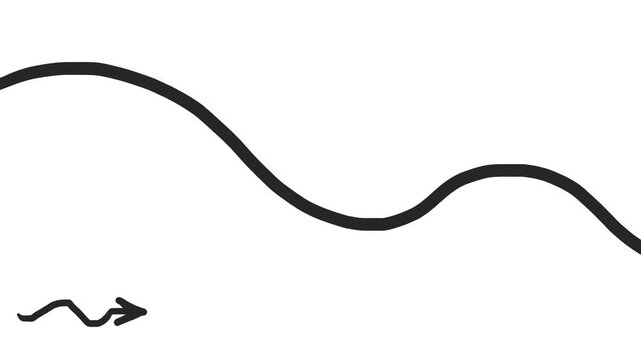 A wavy line crosses and undulates across the screen. At the bottom is a wavy, changing arrow.