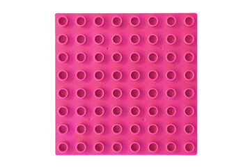 Top view Bright Pink Square lego duplo base plate toy block brick isolated on white © Ilen Studio