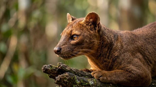 fossa close up in kirindy forest madagascar morning light video