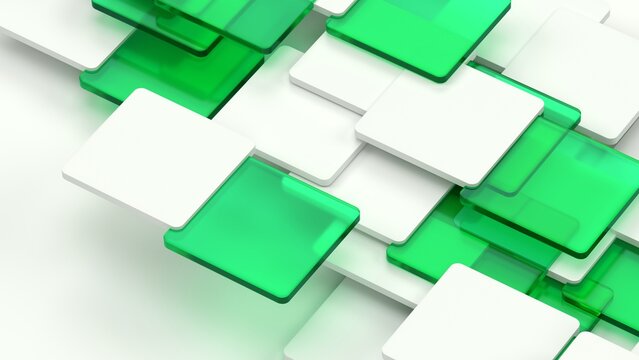 Abstract 3D Green and White Isometric Squares