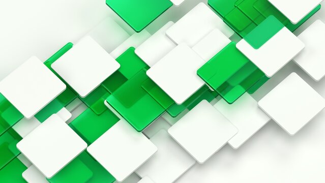 Abstract 3D Green and White Isometric Squares