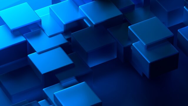 Abstract 3D Blue Geometric Cubes and Blocks
