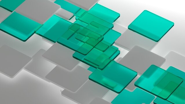Abstract 3D Teal and Blue Geometric Glass Bars