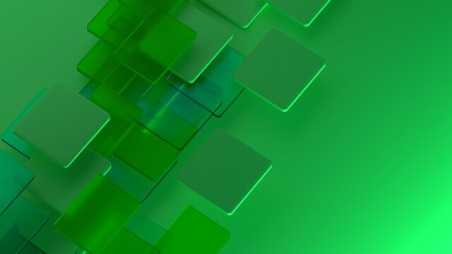 Abstract 3D Green Layered Glass Squares