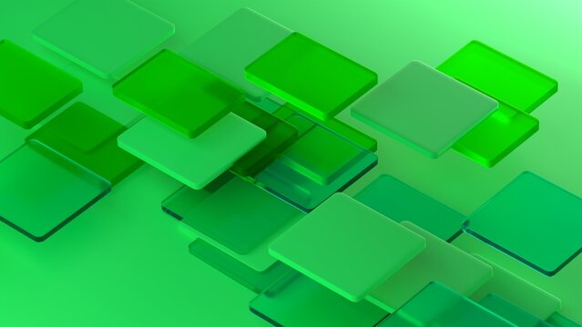 Abstract 3D Green Layered Glass Squares