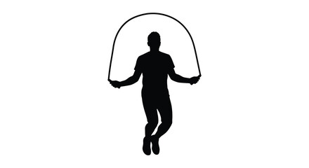 Person jumping rope in a black silhouette against a white background silhouette © RmANom