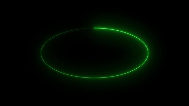 Abstract neon green circle animation rotating and glowing against a black background with futuristic digital. Cyan circle glow border concept .