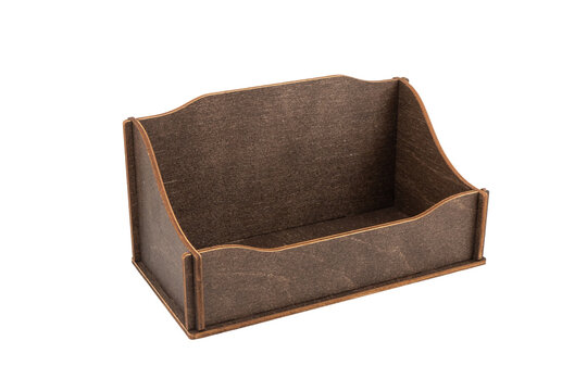 Wooden napkin holder isolated on white background.