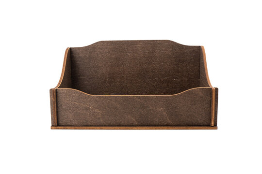 Wooden napkin holder isolated on white background.