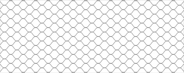 Fishing or soccer net. Repeated hexagon pattern. Black wired mesh texture isolated on white background. Metallic or fabric fence, cage or lattice structure. Vector graphic Illustration. © Rudi