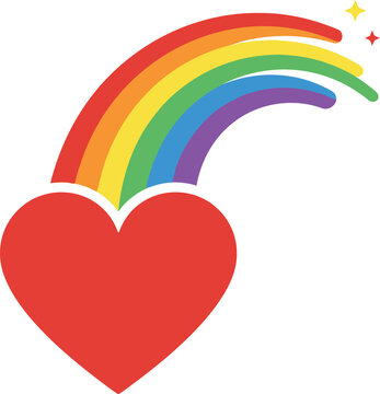 Heart icon releases a bright rainbow to symbolize happiness and colorful.