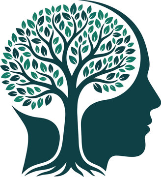 Head silhouette contains a green tree representing personal growth.