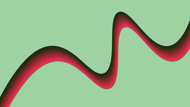 Abstract red wave vector background with smooth flowing curves on light green backdrop for modern digital art design