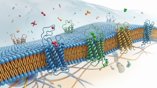 Molecular structure of a cell membrane with receptor proteins