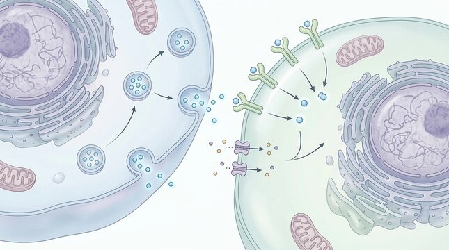 Process of exocytosis and signal reception between two cells