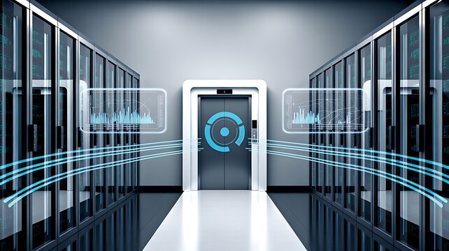 Modern data center with secure server technology and digital network connections