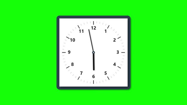 Fast Spinning Modern Square Clock Hands Chroma Key. Square Wall Clock 24 Hours Timelapse Green Screen Animation