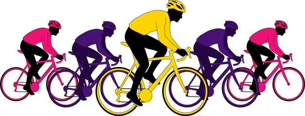 Fototapeta premium Colorful Road Cyclist Collection Vector Illustration with Racing Bicycle Riders in Dynamic Sports Poses
