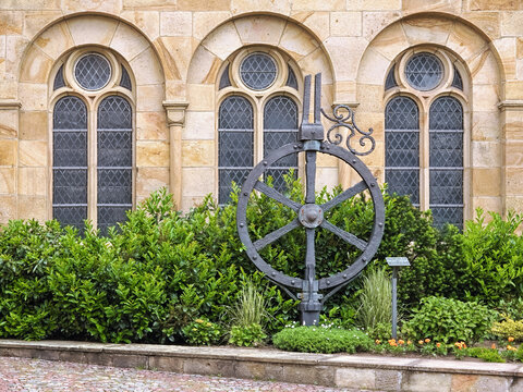 Osnabruck, Germany. Osnabruck Wheel, the coat of arms of the city of Osnabruck, which fell from the tower of St. Peter's Cathedral due to bombing on September 13, 1944.