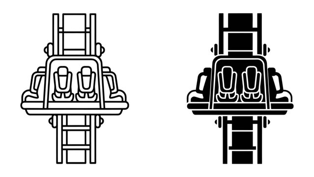 Roller Coaster Car Icon: A clean and modern icon representing a roller coaster car, shown from a top-down perspective, with separate black and white versions available.