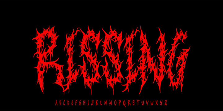 Rissing font typography vector in a striking and intense death metal font style for t-shirt print apparel, sticker, poster, logo and lyrics 