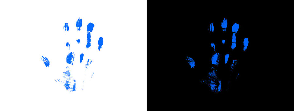 Bright Blue Spread Finger Handprint on Split Background