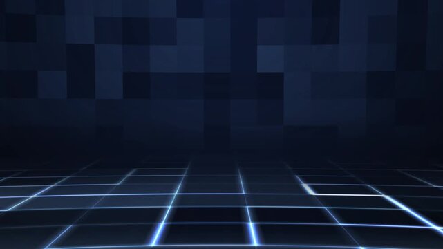 Digital blue grid background. Abstract technology motion graphic loop.