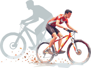Fototapeta premium Low poly geometric illustration of a male mountain biker riding a bicycle isolated on white background