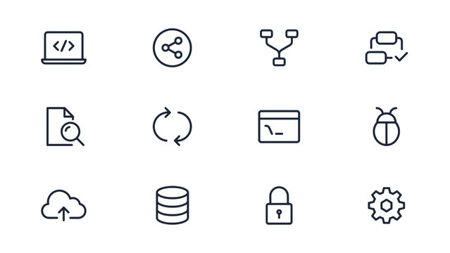 Modern monoline software repository line icon sheet &ndash; Great for version control systems, code review platforms, or CI/CD pipelines.