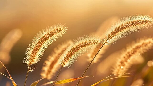 Golden foxtail grass swaying in autumn field
