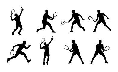 Tennis Player Silhouettes Collection, Dynamic Action Poses, Sports Vector Graphics, Athlete Movements, Professional Game Illustration © Soniya