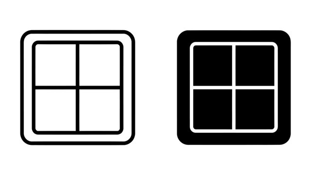 Window UI Element: Two stylized window user interface elements, one outlined and the other solid black, representing different states or styles.