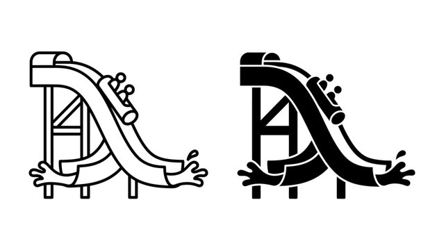 Water Slide Fun: Two stylized depictions of a water slide, one in outline and the other in silhouette, capture the excitement and joy of a water park experience.