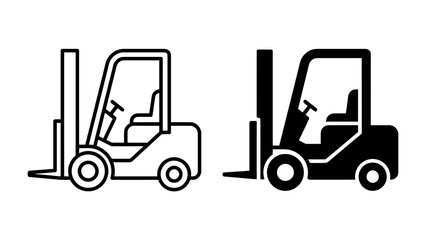 Naklejka premium Forklift Icon Set: A pair of simple, clean icons representing a forklift, one in outline and the other in solid black, ready for use in logistics and industrial contexts.