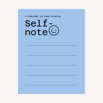 Blue self-note template with lines and a smiley face for reminders.