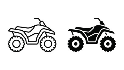 ATV Icon Set: A collection of two stylized icons representing an all-terrain vehicle (ATV), one in outline and the other solid black. © Al
