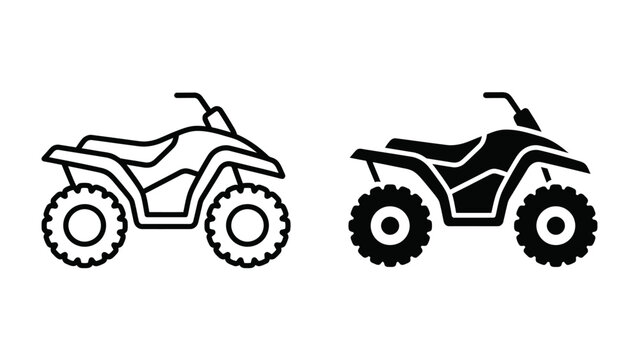 ATV Icon Set: A collection of two stylized icons representing an all-terrain vehicle (ATV), one in outline and the other solid black.