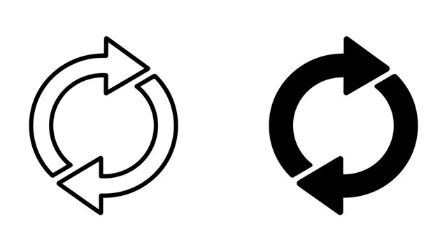 Synchronization Arrows: Two stylized circular arrows, one outlined and one solid black, represent the concept of synchronization, repetition, or a refresh function.