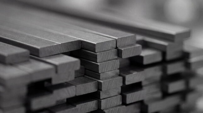 Stacked metal bars close-up showing steel texture and rectangular billets &mdash; industrial metal stock