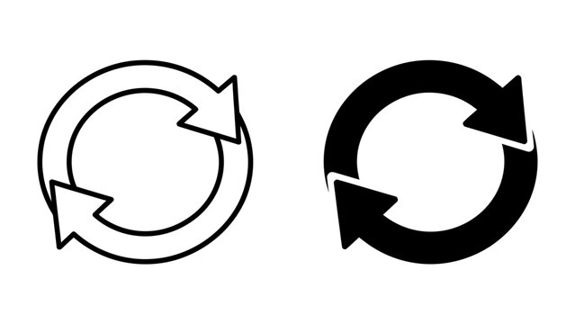 Circular Arrows Icon: Two circular arrows, one outlined and one solid black, symbolize the concept of refresh, repeat, or loop, commonly used in digital interfaces and design.
