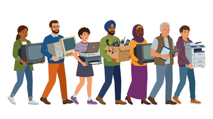 Obraz premium Diverse Group of People Recycling Electronic Waste and Old Tech Devices
