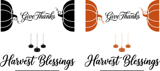 Autumn harvest blessings with pumpkins and seasonal greetings in warm orange and black tones © KaziMuhibbur