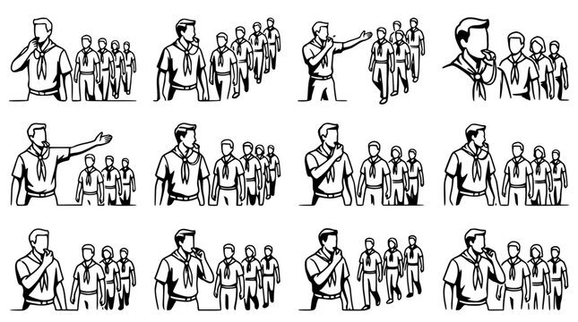 Scouts in uniform, group formation, leadership, outdoor activity, leadership, teamwork, unity, camp