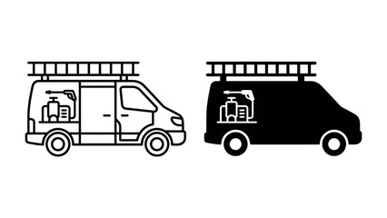 Fototapeta premium Service Van Icon: A clear and concise icon representing a service van, equipped with a ladder on the roof and storage compartments for tools and equipment.