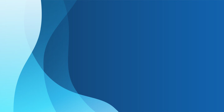Modern abstract background, design template with translucent blue waves flowing vertically the left half of the image, leaving clean dark blue space on the right for text or creative use.
