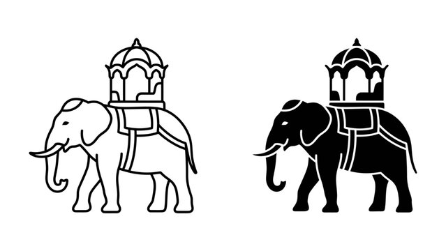 Elephant Procession Icon: An iconic representation of an elephant adorned with an ornate howdah, symbolizing tradition, culture, and grandeur.